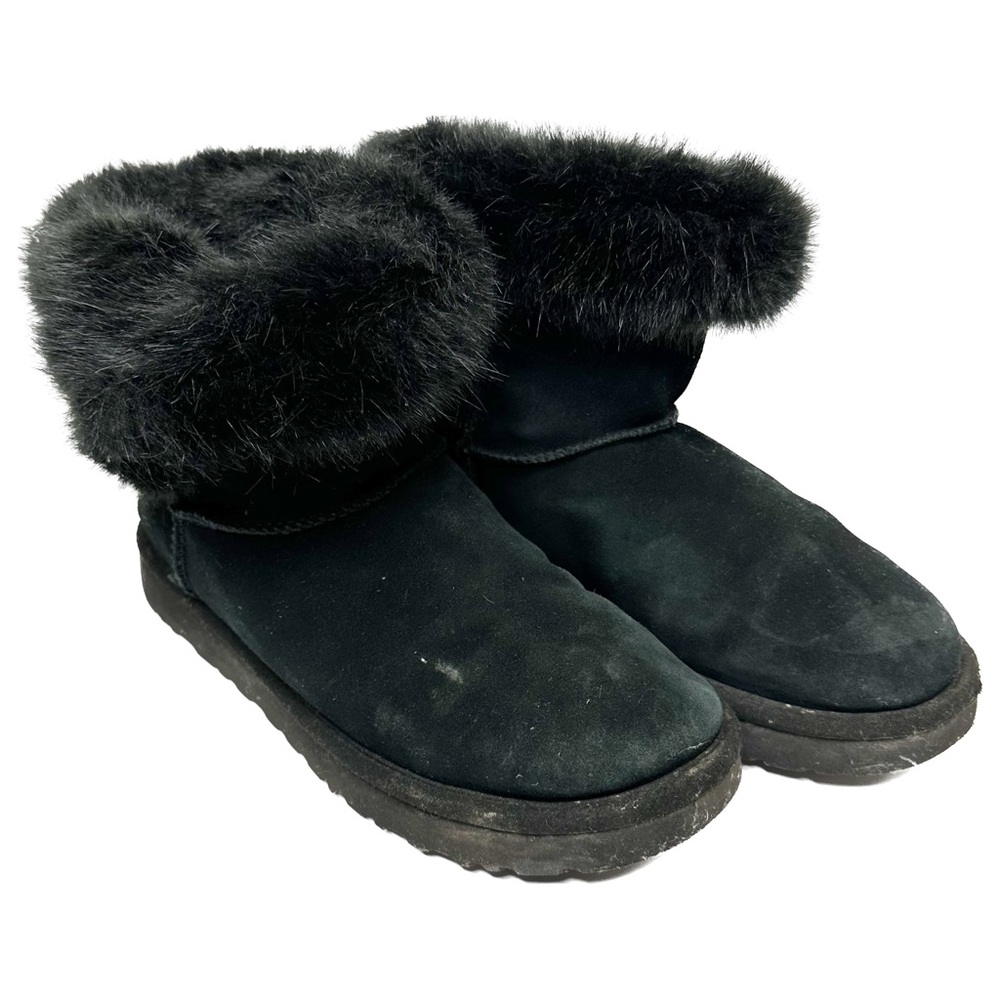 UGG Black Cathie Suede Faux Fur Cuff Short Boot Size 9